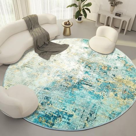 Tapis Rond Salon Abstrait, Tapis Poil Ras Lavable Antidérapant (1/5)
