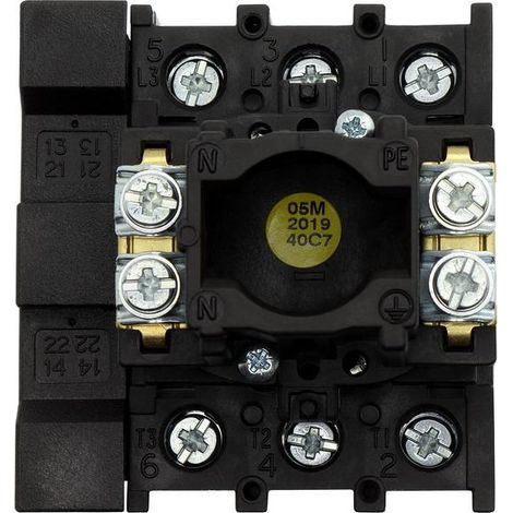 Eaton Interrupteur principal, P1, 25 A, Encastrement, 3 pôles, 1 NO, 1 NF, Fonction ARRÊT, avec manette rotative noire et couronne d'arrêt, verrouillable en position 0, 070194 (1/4)