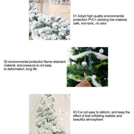 Guirlande sapin blanc floqué 2.7m en jute pour décoration de Noël, cheminée, escalier, porte, jardin & cour (1 rouleau de guirlande en jute floqué uni). (1/5)