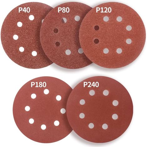 Sanding Discs Sandpaper 125 mm. 8 Holes, 50 Pieces Sanding Discs: Self-Adhesive Perforated Sanding Discs 125 mm Grit 40 80 120 180 240 for Orbital Sander, Sanding/Polishing