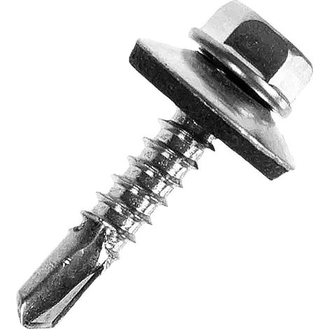 VIS AUTOFOREUSE METAL M5 PACK 50 5,5 x 20 mm Vis tole auto foreuse de acier à tete hexagonale avec rondelle d'étanchéité pour plus fixation Vis Autoperceuse pour metal (1/5)