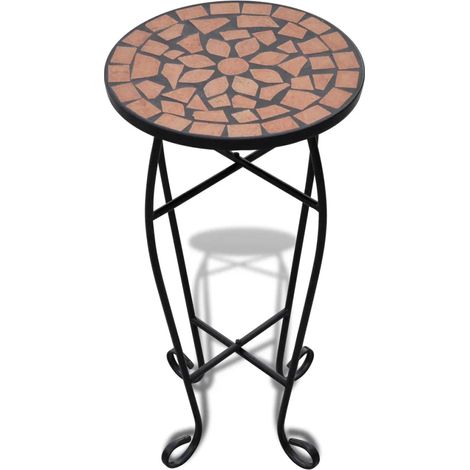 Elegante mesa auxiliar redonda de mosaico para jardín o patio 30 x 60 cm cerámica de terracota 020045844 (1/4)