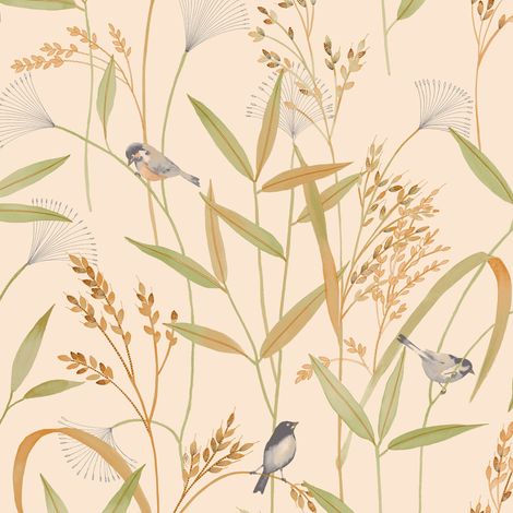 Vliestapete - Inia - Creme Gold Braun Bäume Blätter Grandeco - A83501 (1/4)
