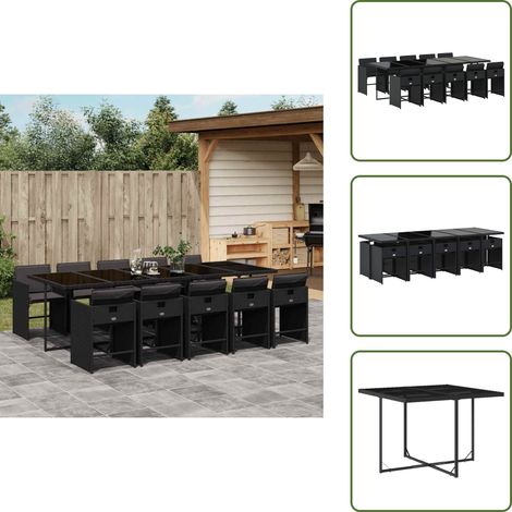 Cuscini da pranzo - vidaXL Set da Pranzo da Giardino 11 pz con Cuscini in Polyrattan Nero - Rattan PE