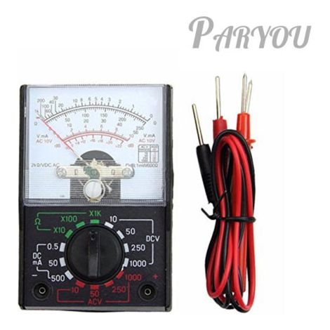 Pair Multimètre analogique AC/DC – Plage de tension 0-1000V – Courant 0-500mA – Ohmmètre x1K – Décibels -20 à +22dB – Fils de test inclus (1/5)
