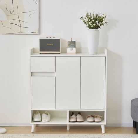Kommode / Sideboard / Schuhschrank mit verstellbaren Einlegeböden – Minimalistischer Organizer mit Beinen aus Massivholz – Maße: H90 cm x L99 cm x T35 cm