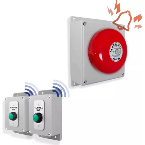 Kit sonnette sans-fil avec cloche - Haute-résistance / 900m / 2 boutons pro 'SONNEZ SVP' autonomes sur piles (DA600+) (1/5)