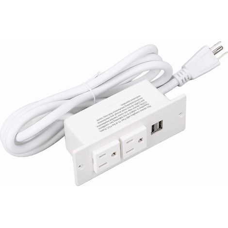 Einbau-Steckdosenleiste 1500 W, 2 AC-Steckdosen, 2 USB-Anschlüsse, Möbelsteckdose mit 1,5 m Kabel, 12 A