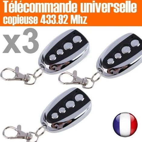 Télécommande Universelle - Lot de 3 - 433.92 Mhz - Copie de 4 Codes - Compatible Garage et Alarme