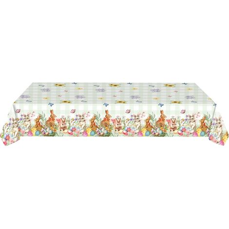 Nappe De Table Rectangulaire - Nappe En Plastique Pour Pâques - Motif Lapin Et Œufs - 137 X 274 Cm - Décoration De Printemps Et De Fête (1/4)