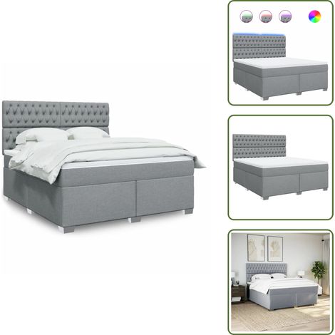 Cabecero ajustable - vidaXL Cama box spring con colchón tela gris claro 180x200 cm - Colchón de muelles