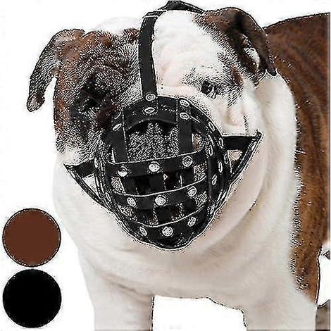 Muselière en cuir pour chien, idéale pour les Boxers, les Bouledogues anglais et américains. Sécurisée, anti-aboiements, anti-morsures et anti-mâchouillages. Ajustable. Zhexin