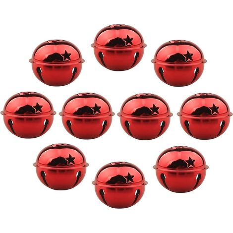 Lot de 10 cloches de Noël, grandes cloches colorées, décoration pour sapin de Noël, cloches en métal - 5 cm (rouge) (1/4)