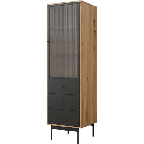 Étagère Comfivo Granium , Fermé, Avec tiroirs, Avec des portes, Stratifié, Verre, Le nombre de portes: 1, Nombre de tiroirs: 3, 180x52x48cm, LED: Disponible (1/5)