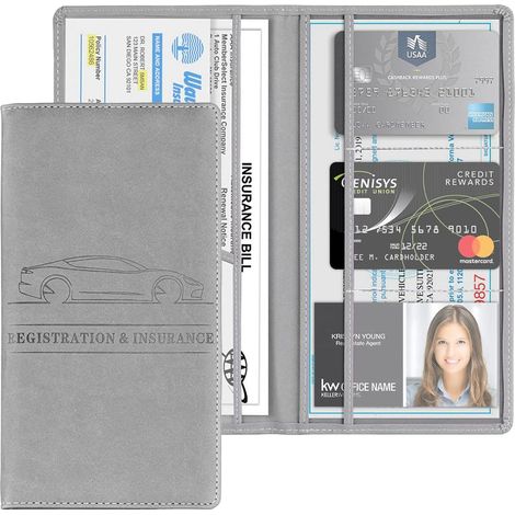 Portefeuille pour Documents Auto, Porte Carte Grise Et Assurance en Cuir PU pour Auto, Porte Documents D'immatriculation, Permis, Cartes Et Autres éléments Essentiels, Universal(Gris) (1/5)