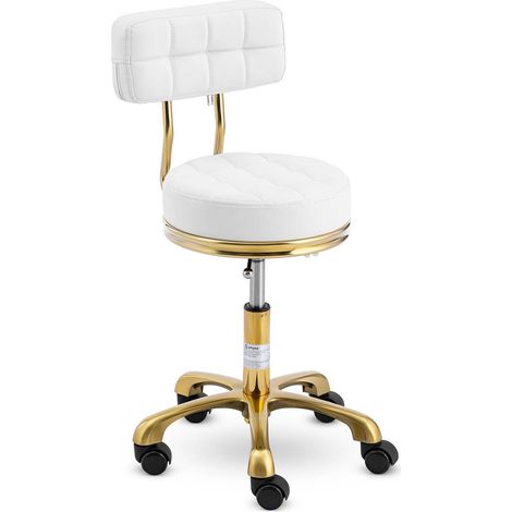 Taburete con ruedas y respaldo - 47 - 61 cm - 150 kg - blanco/dorado (1/5)