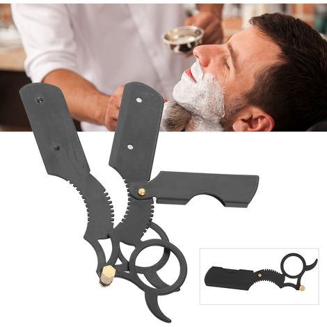 Rasoir de poche homme avec tête en acier inoxydable, lame pliable pour soin du visage, nettoyage peau, outil de rasage noir (1/5)