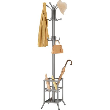 Porte-manteau Avec Porte-parapluie, Porte Manteau sur Pieds, arbre à manteaux en métal avec 12 crochets, chapeau d'arbre pour entrée, couloir, chambre, salon et bureau –Gris (1/5)