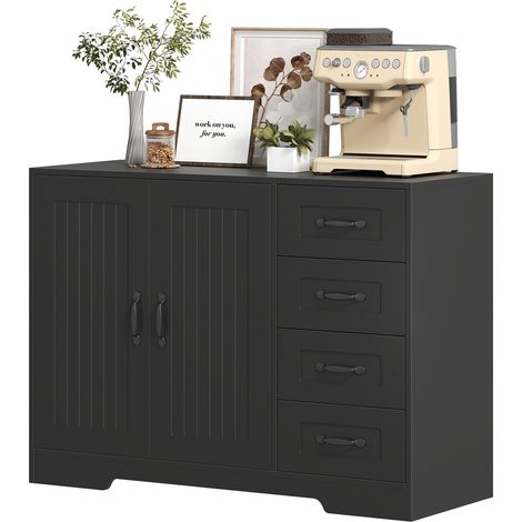 Sideboard, Kommode, moderner Stil, 4 Schubladen, 1 Schrank, 105 x 40 x 76 cm, Schwarz (1/5)