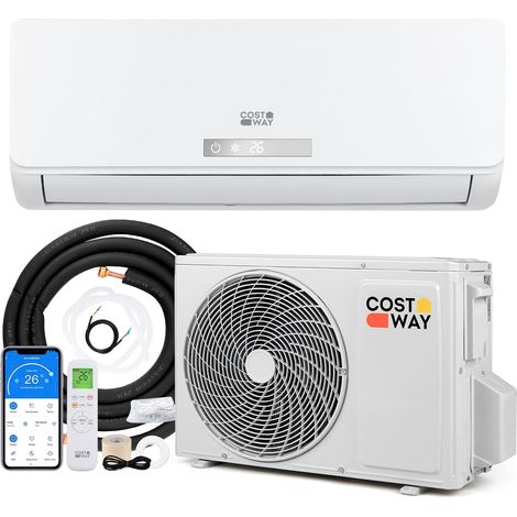 COSTWAY Climatiseur Reversible 18000 BTU 5,1 KW, Climatiseur Split R32, Chauffage, Refroidissement, Déshumidification, Clim Inverter Silencieux 19 dB, Auto-Nettoyage Wifi[Classe énergétique A+++]