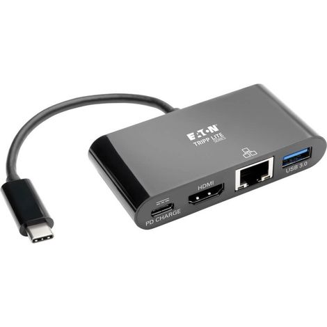 EATON TRIPPLITE USB-C Multiport Adapter - 4K HDMI USB-A Port GbE 60W PD Charging HDCP Black (U444-06