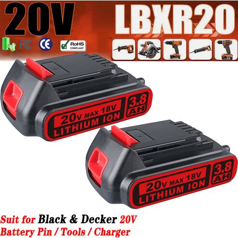2 Pack LBXR20 3.8 Ah Batterie 20v Remplacement pour BLACK + DECKER Lithium: Batteries 20 Volt Max Compatible avec les outils électriques sans fil XR Li-ion 20volt Drill LBXR2020 LBX20 LBXR2520 LB2X402 (1/5)