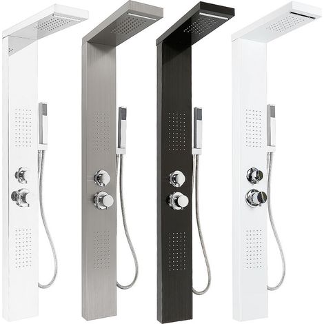 – Colonne de douche hydromassante Aluminium mat blanc – 150 jets silicone – Pomme de douche pluie 23x14cm – Installation facile (1/4)