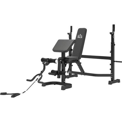 HOMCOM Panca Piana Regolabile con Rack Bilanciere Grigio e Nero