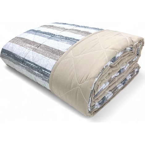 Couette rayée beige - Couvre-lit matelassé mi-saison - Microfibre douce 100 gr/m² - Fabriqué en Italie 1 CARRÉ ET DEMI
