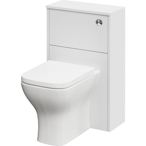 Montego Satin White 500mm Toilet Unit and Kingston Rimless Back to Wall Toilet Pan with Soft Close Toilet Seat