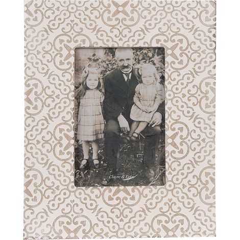 Cadre photo 10x15 cm en bois blanc beige style bohème rectangulaire à poser ou suspendre - PANGIVO (1/3)
