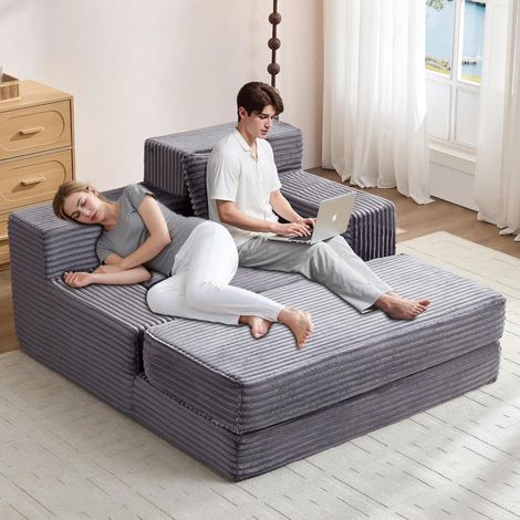 Schlafsofa Cord 2-Sitzer mit Schlaffunktion, Grau (1/5)