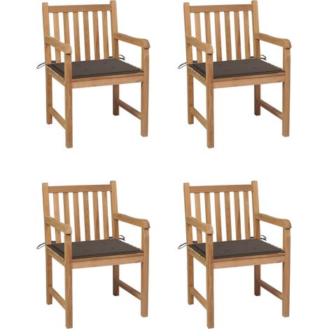 Lot de 4 Chaises de jardin  Siège de Terrasse  Fauteuil de jardin avec coussins taupe Bois de teck solide DHNET3406397 (1/5)