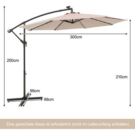 Solar-Sonnenschirm mit 40 LED-Leuchten, Beige, 300 cm