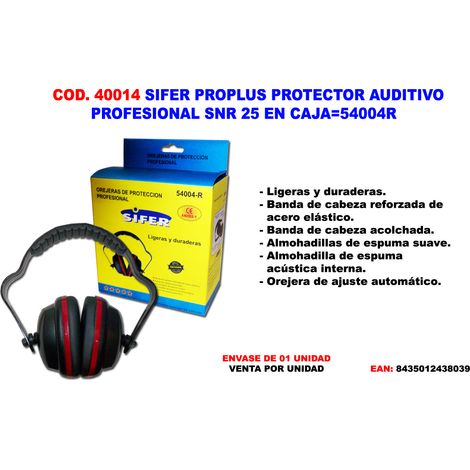 sifer pro protector auditivo orejera ajustabl snr 25 caja 54004r