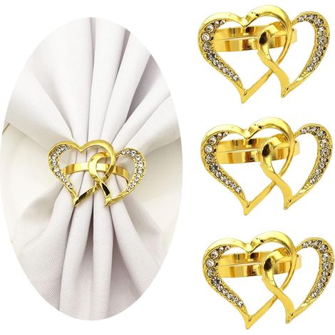 Lot de 12 ronds de serviette dorés en métal pour décoration de table mariage réception et événements (1/5)