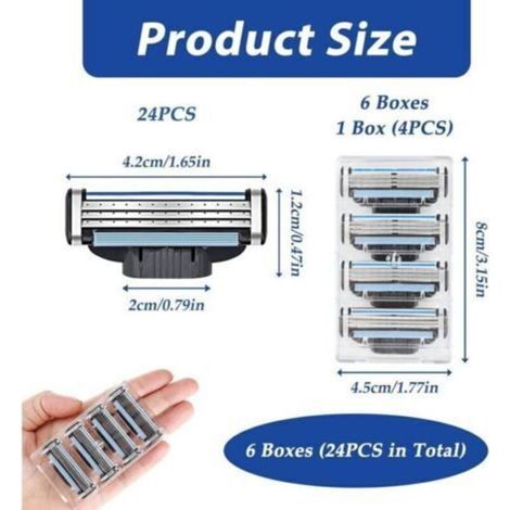 24 razor blades, refills compatible with the Mach 3 handle, triple blade, anti-clogging design, soft lubricating strips, ideal for sensitive skin (1/3)