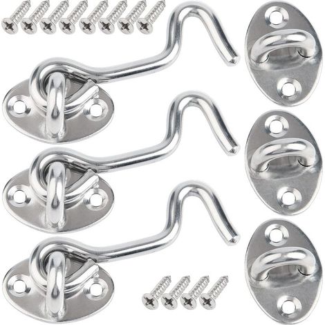 Crochet Porte,3 Pcs 7.5cm Loquet Porte Exterieur,Crochet Fermeture Porte,Crochet Cabine en Acier Inoxydable,Verrou de Porte Interieure Avec Vis de Montage,Targette de Porte Pour Fenêtre,Grange (1/5)