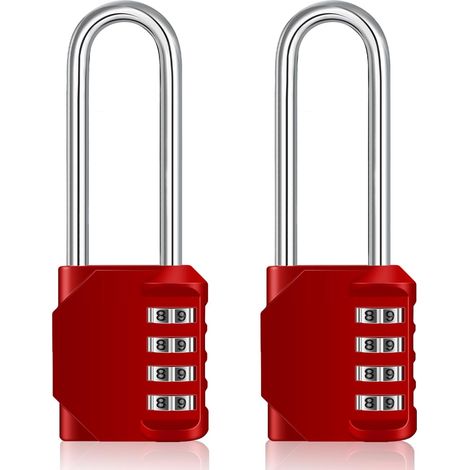 Cadenas Long Code 4 Chiffres, Grande Cadenas Portail, Abri Jardin, Casier College Vestiaire Sport Scolaire (2 Pièces, Rouge) (1/5)