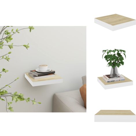 Schweberegal Eichen-Optik und Weiß 23x23,5x3,8 cm MDF - Schweberegal - Wandregal - Regal - Wohnwand - Möbel (1/5)