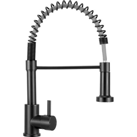 Robinet d'évier de cuisine haute pression, mitigeur monocommande, bec flexible avec ressort en spirale, robinet de cuisine avec douchette extensible, noir (1/5)