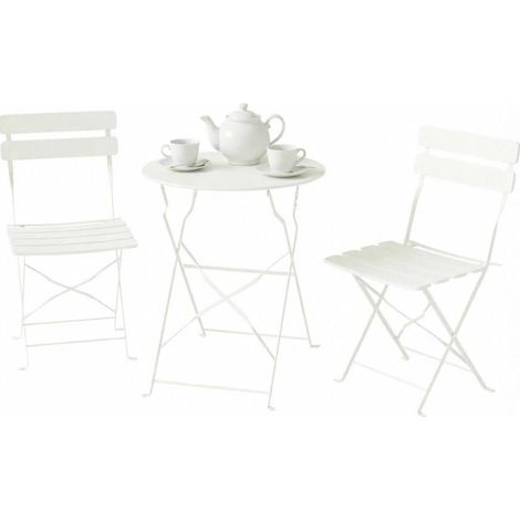 Set de mesa y sillas plegables de exterior en metal crema 3 piezas (1/5)