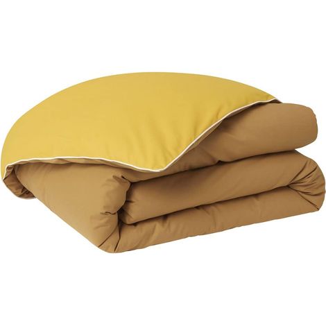 Housse de Couette Bicolore en Coton, Jaune, 260x240cm (1/4)