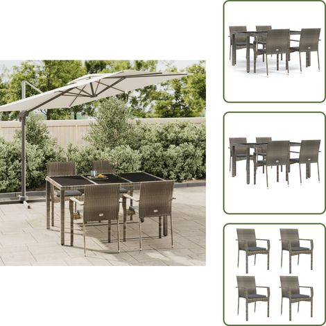Ratán sintético - vidaXL Set comedor de jardín 5 piezas con cojines ratán sintético gris - Cojines de jardín