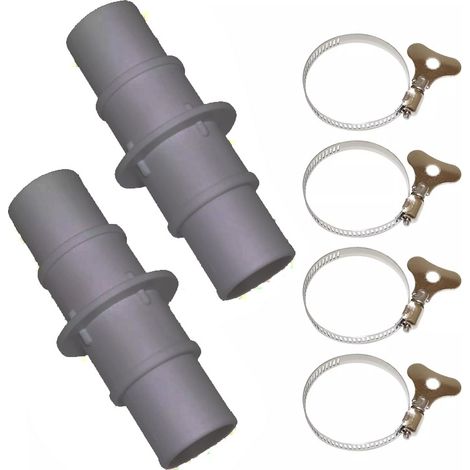 2 adaptateurs de tuyau pour aspirateur de piscine + 4 colliers de serrage – Gris (1/4)