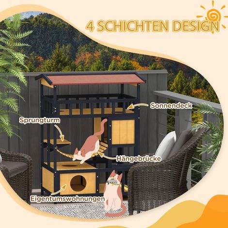 Maison arbre à chat en bois avec plateformes, pont suspendu et cachettes, refuge confortable pour 2 félins (1/4)
