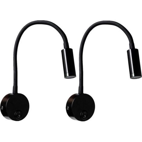 2-piece set: 3W black wall-mounted bedside lamp – flexible gooseneck arm – warm light – LED switch – (1/5)