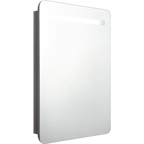 Armadietto da bagno a specchio LED con due ripiani 60 x 11 x 80 cm in MDF grigio lucido 020046746