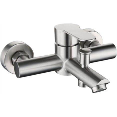 Corps de robinet de baignoire triple, acier inoxydable 304, argent brossé (1/5)