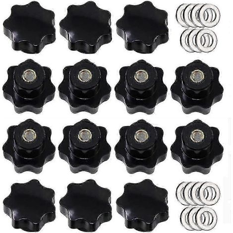 14 boutons de serrage moletés M8, poignée en étoile, boutons de serrage en plastique noir en forme d'étoile (1/5)